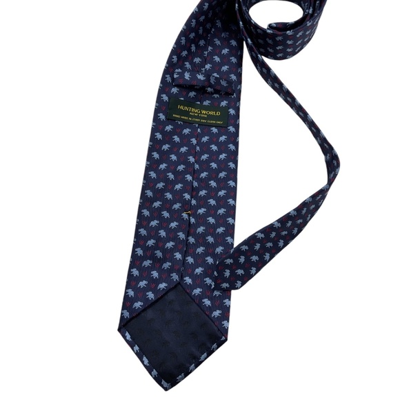 HUNTING WORLD Blue Rabbit Silk LUXURY Tie HANDMADE ITALY - Picture 2 of 4